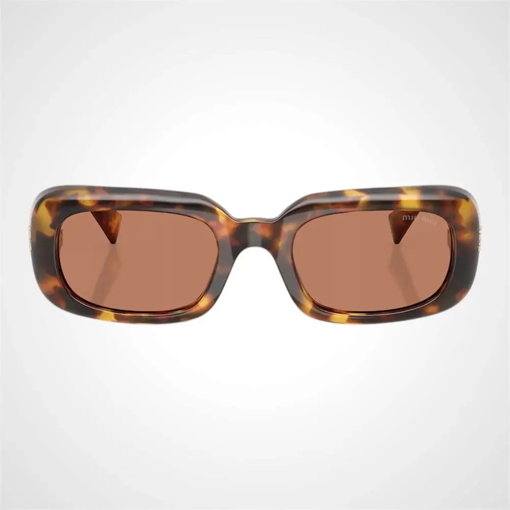 New MIU MIU Sunglasses Honey Havana Tortoise Brown Rectangle Reverie Womens